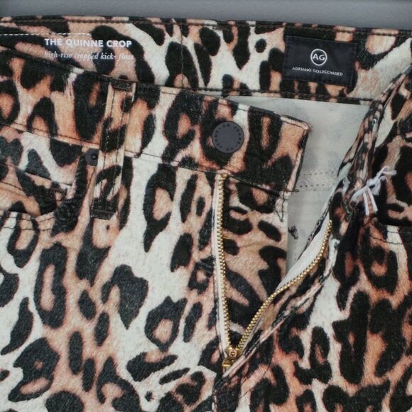 New AG The Quinne Crop High Rise Kick-Flare Pants in Bold Leopard Ivory Dust 24 - Picture 14 of 15